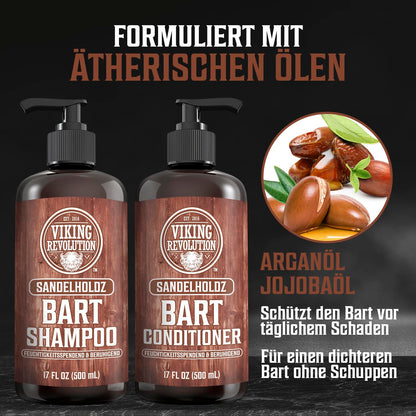 Viking Revolution Bartshampoo & Conditioner Set Männer Bartpflege Sandelholz weich glatt stark 2x500ml