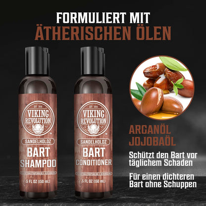 Viking Revolution Bartshampoo & Conditioner Set Männer Bartpflege Sandelholz weich glatt stark 2x150ml