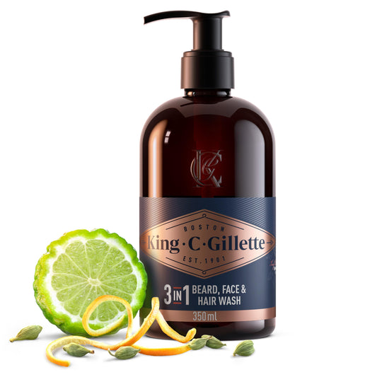 King C. Gillette 3-in-1 Waschgel Männer Bart Gesicht Haare Reinigung Frische Duft 350ml