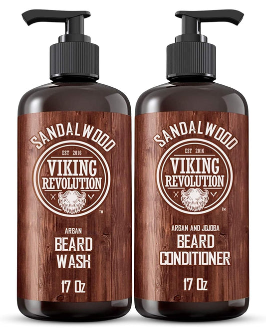 Viking Revolution Bartshampoo & Conditioner Set Männer Bartpflege Sandelholz weich glatt stark 2x500ml