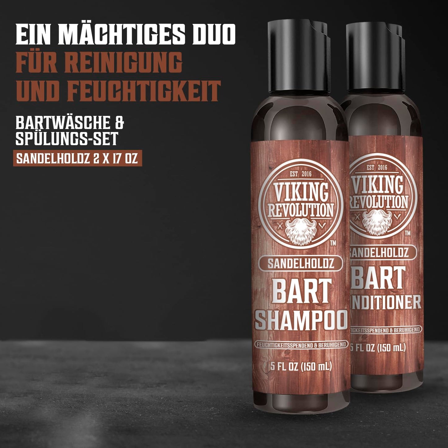 Viking Revolution Bartshampoo & Conditioner Set Männer Bartpflege Sandelholz weich glatt stark 2x150ml