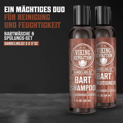 Viking Revolution Bartshampoo & Conditioner Set Männer Bartpflege Sandelholz weich glatt stark 2x150ml