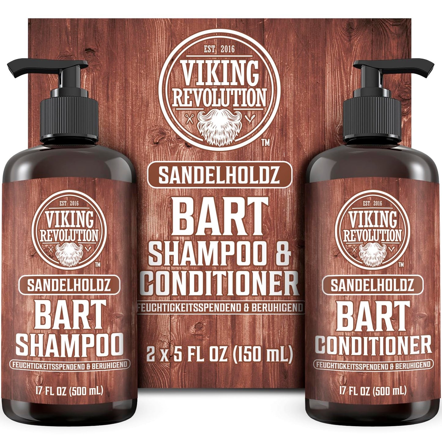 Viking Revolution Bartshampoo & Conditioner Set Männer Bartpflege Sandelholz weich glatt stark 2x500ml
