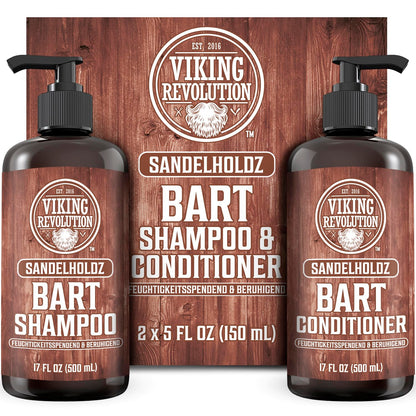 Viking Revolution Bartshampoo & Conditioner Set Männer Bartpflege Sandelholz weich glatt stark 2x500ml