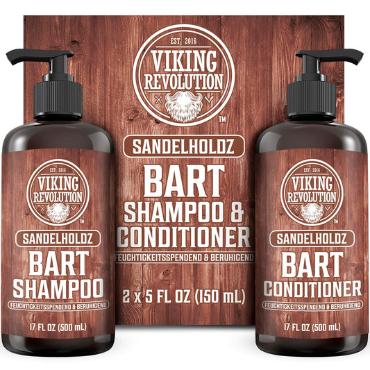 Viking Revolution Bartshampoo & Conditioner Set Männer Bartpflege Sandelholz weich glatt stark 2x500ml