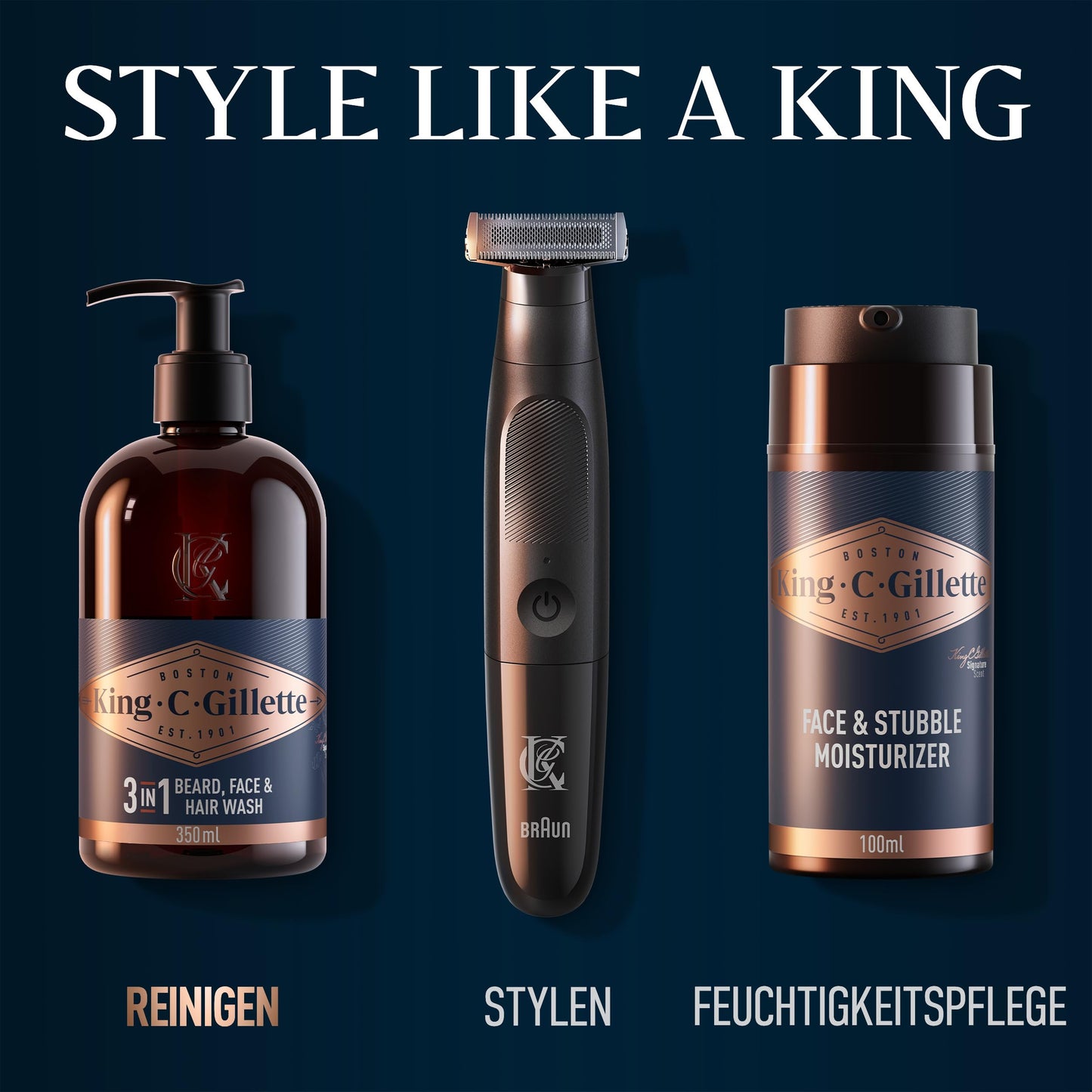 King C. Gillette 3-in-1 Waschgel Männer Bart Gesicht Haare Reinigung Frische Duft 350ml