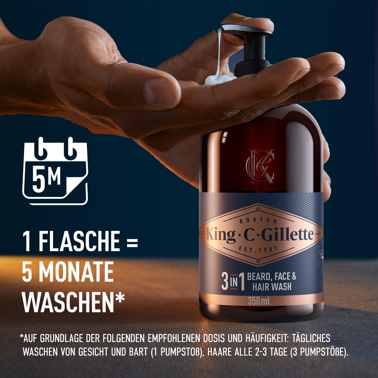 King C. Gillette 3-in-1 Waschgel Männer Bart Gesicht Haare Reinigung Frische Duft 350ml