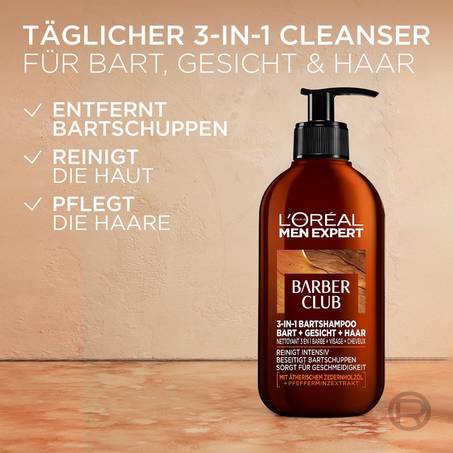 L'Oréal Men Expert Bartshampoo 3-in-1 Männer Bart Gesicht Haare Anti-Schuppen Zedernholzöl 200ml