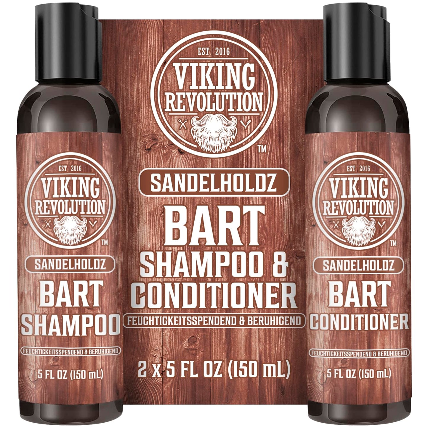 Viking Revolution Bartshampoo & Conditioner Set Männer Bartpflege Sandelholz weich glatt stark 2x150ml