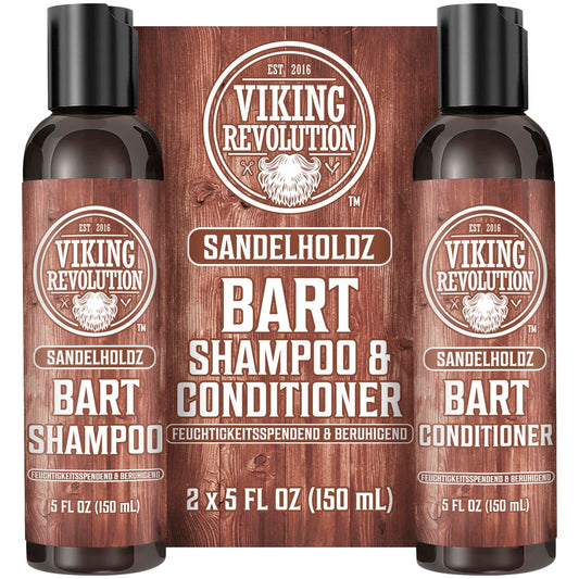 Viking Revolution Bartshampoo & Conditioner Set Männer Bartpflege Sandelholz weich glatt stark 2x150ml