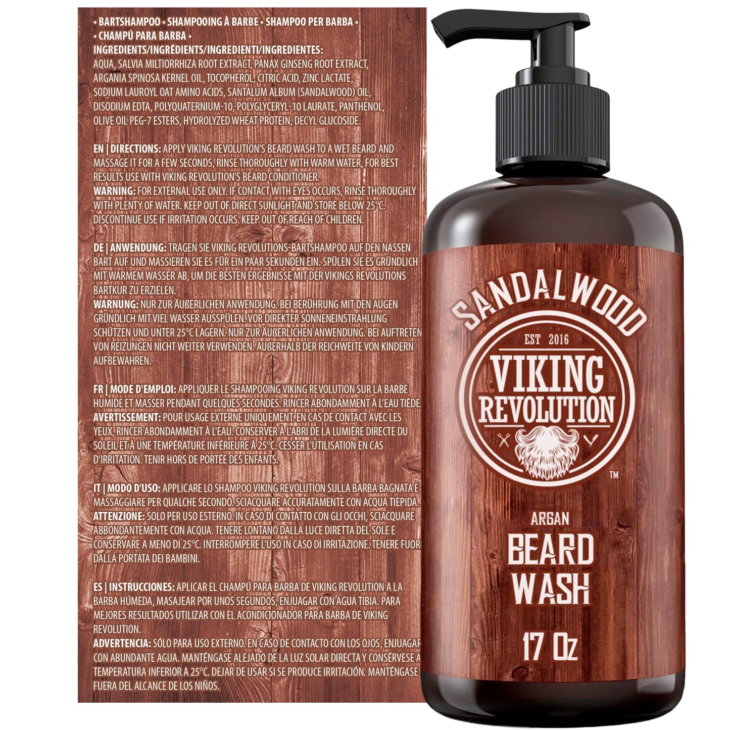 Viking Revolution - BartShampoo - Bartshampoo Für Männer Mit Arganöl & Jojobaöl - Weichmachend & Stärkend - Sandelholzduft - 500 ml