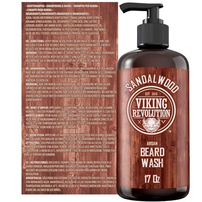 Viking Revolution - BartShampoo - Bartshampoo Für Männer Mit Arganöl & Jojobaöl - Weichmachend & Stärkend - Sandelholzduft - 500 ml