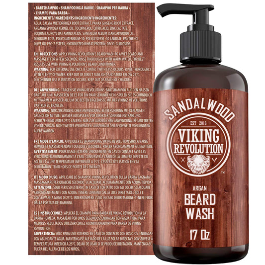 Viking Revolution - BartShampoo - Bartshampoo Für Männer Mit Arganöl & Jojobaöl - Weichmachend & Stärkend - Sandelholzduft - 500 ml
